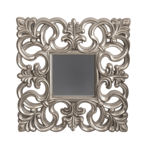 Carved silver square mirror